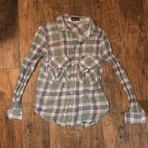 Green plaid button up shirt